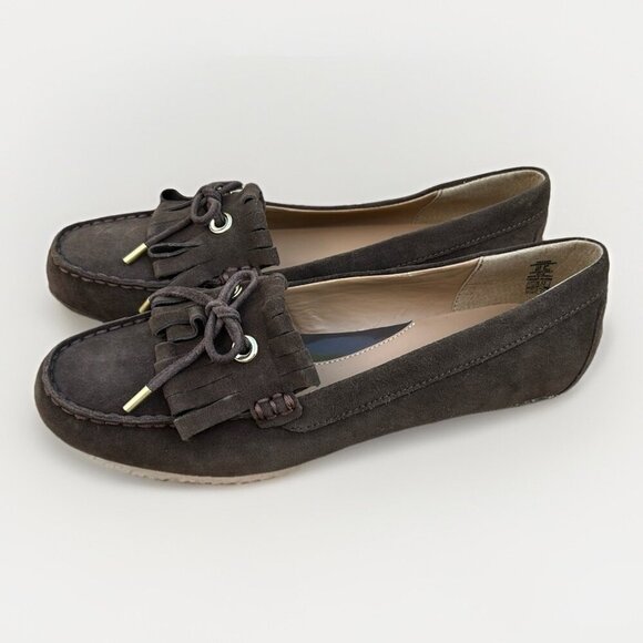 New Lands End Womens Size 8 Slip On Tassel Moccasin Brown Suede Loafers - Picture 3 of 13